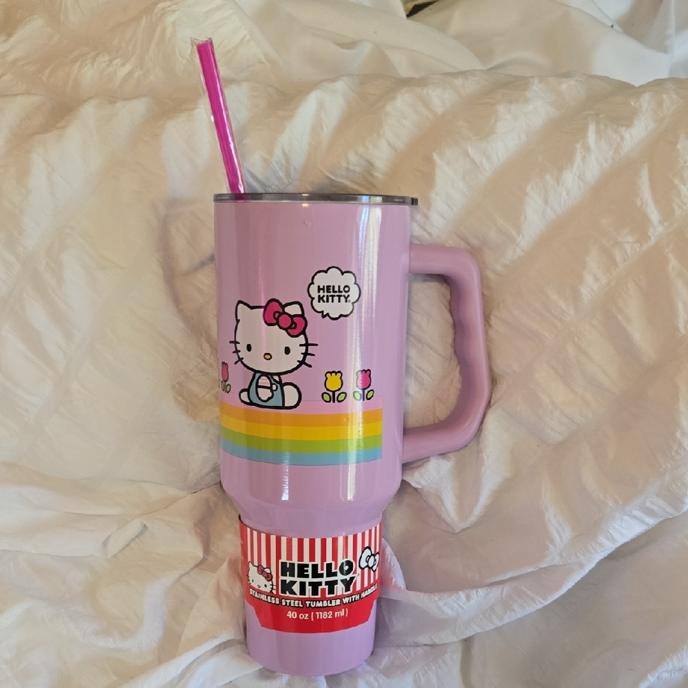 Hello Kitty Pink Rainbow Stainless Steel Tumbler with Straw